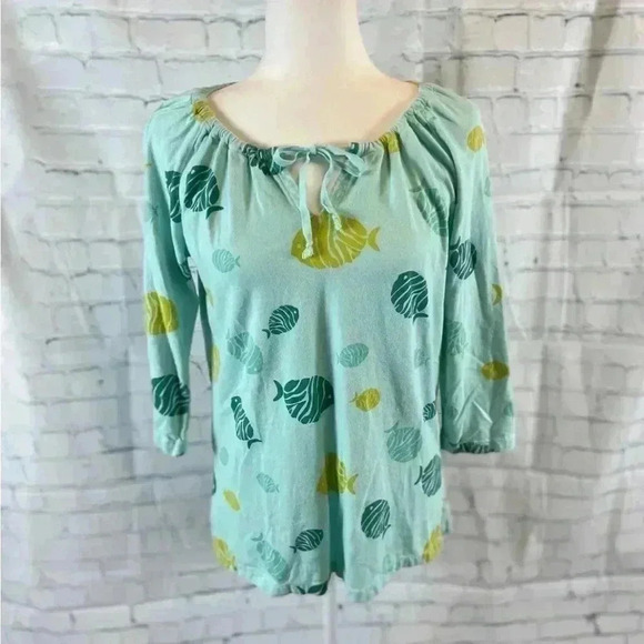 I Can Too Resort Wear Fish Shirt 3/4 Sleeves 100% cotton Woman Size S tropical - Picture 2 of 14